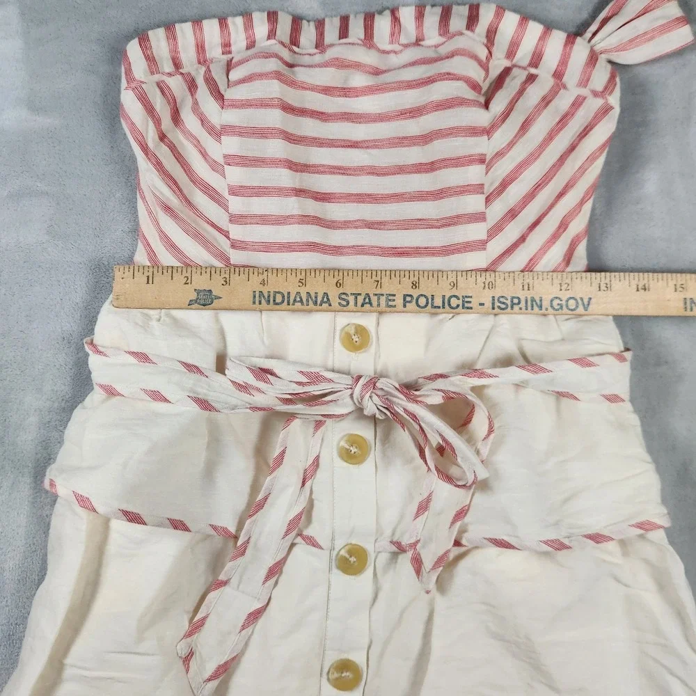 Anthropologie Maeve Sweet Shoppe Linen Red Stripe Tiered Strapless Dress 4